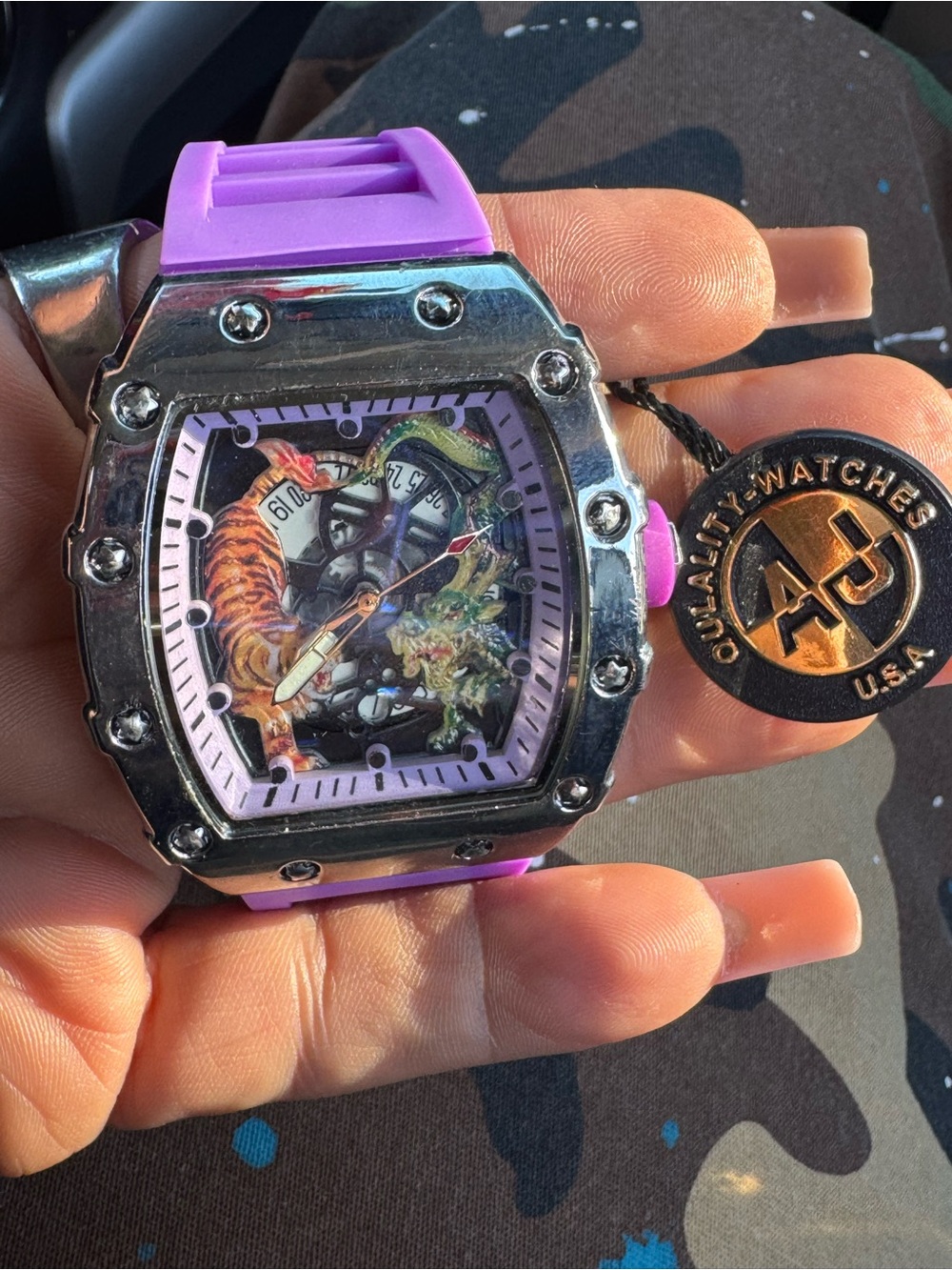 Purple Men's Sport Watch with Dragon-Tiger Dial